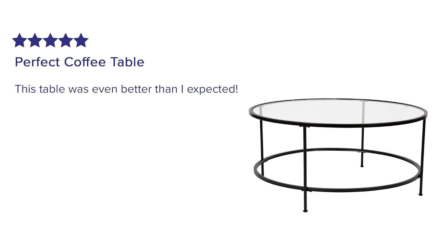 Flash Furniture Astoria Collection Round Coffee Table - Modern Clear Glass Coffee Table with Matte Black Frame