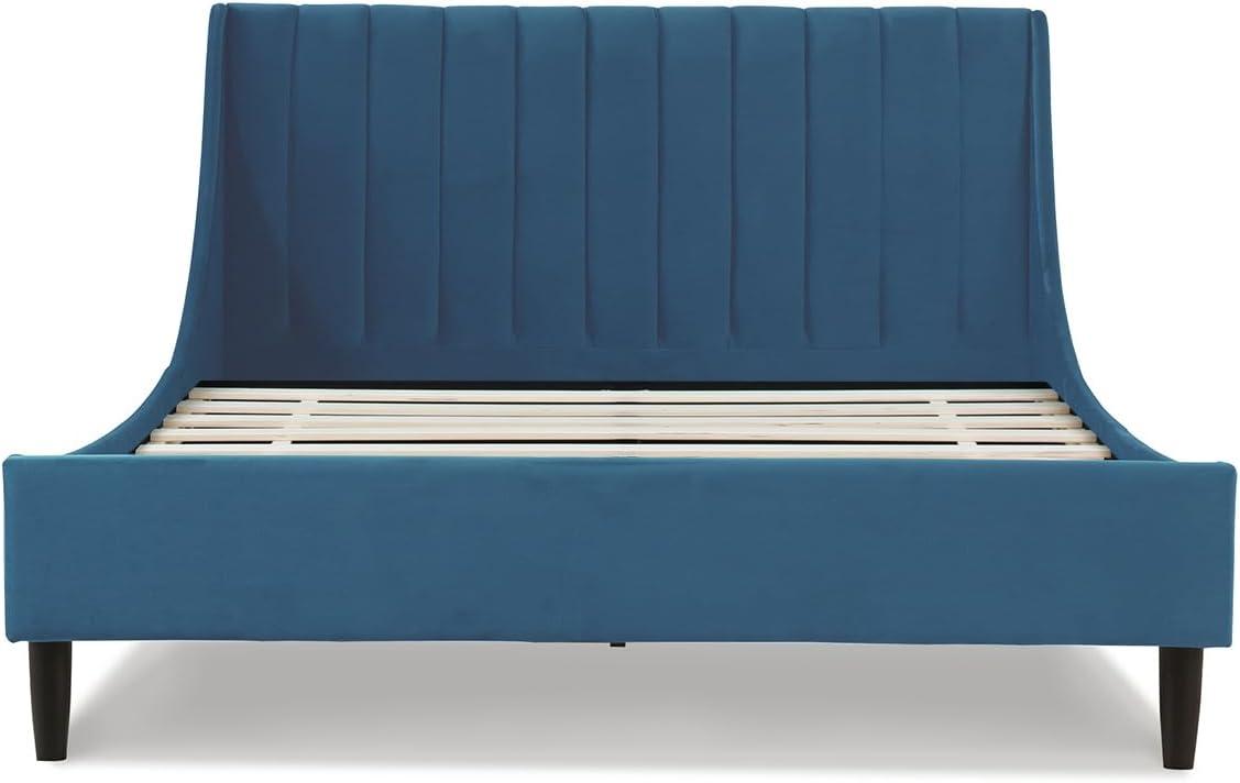 Sandy Wilson Home Aspen Tufted Headboard Platform Bed Queen Satin Teal Velvet