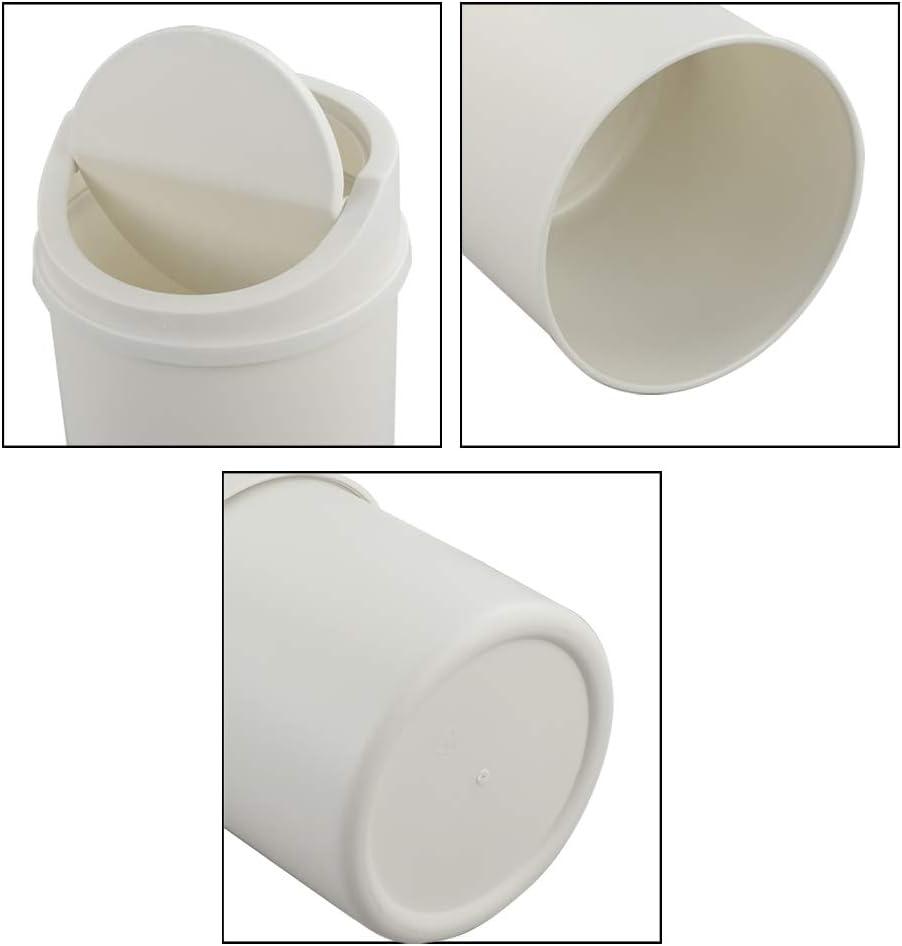 White Plastic Cylindrical Desktop Trash Can with Swing Lid