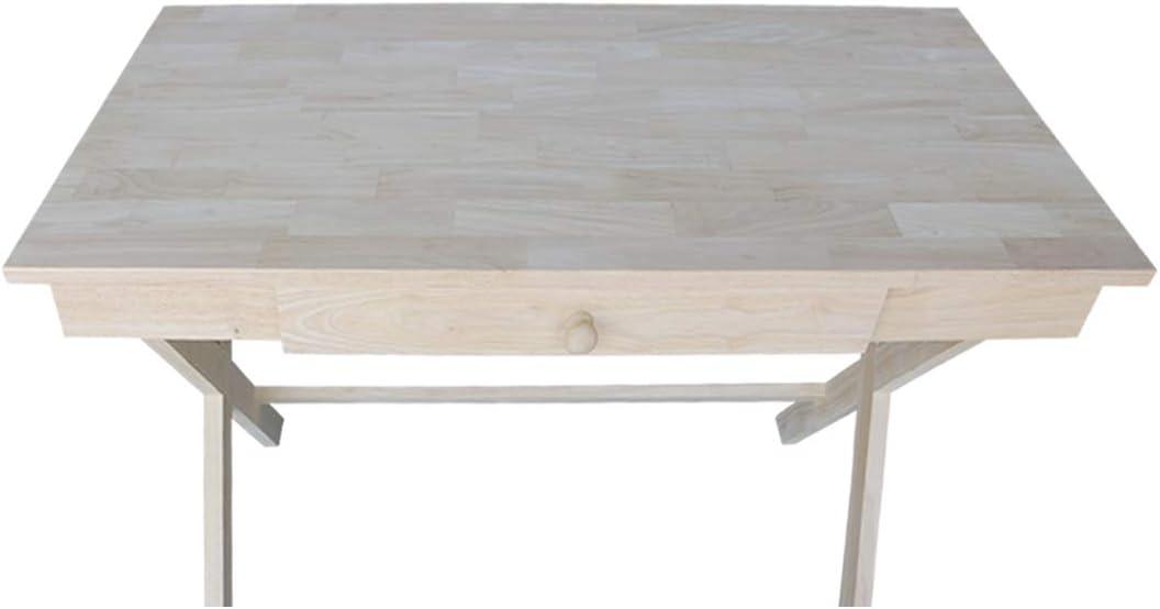 Cross Leg Desk Unfinished - International Concepts: Rubberwood Writing Desk with Drawer, Hardwood Frame
