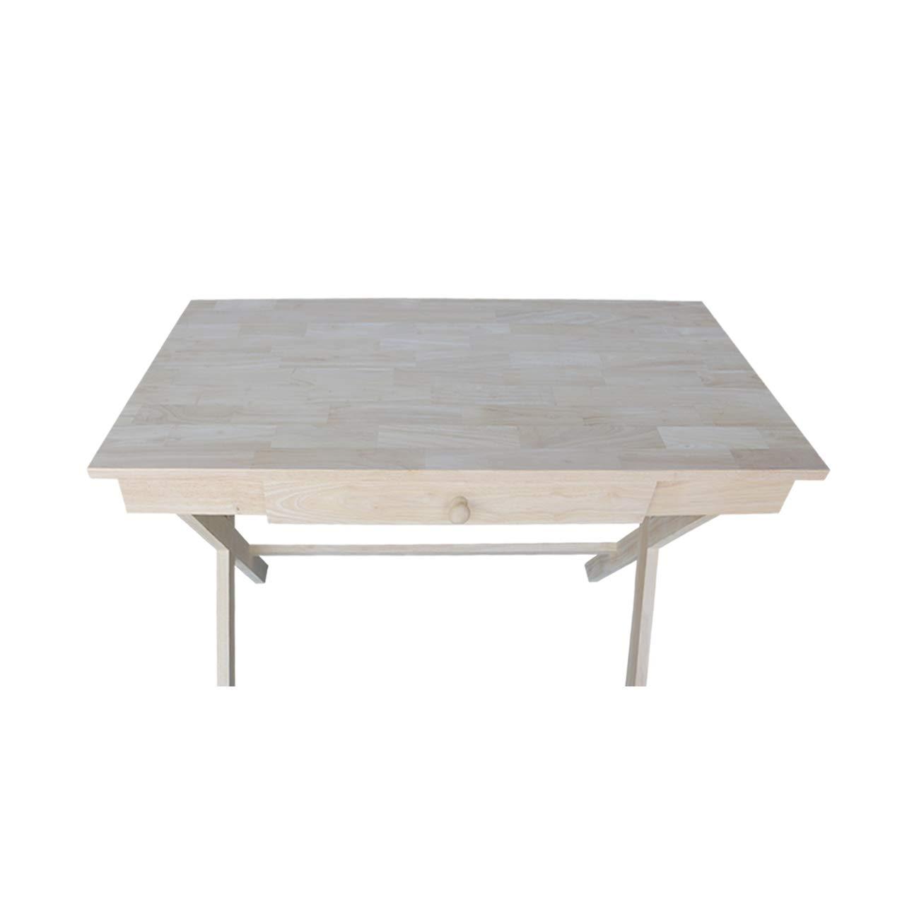 Cross Leg Desk Unfinished - International Concepts: Rubberwood Writing Desk with Drawer, Hardwood Frame