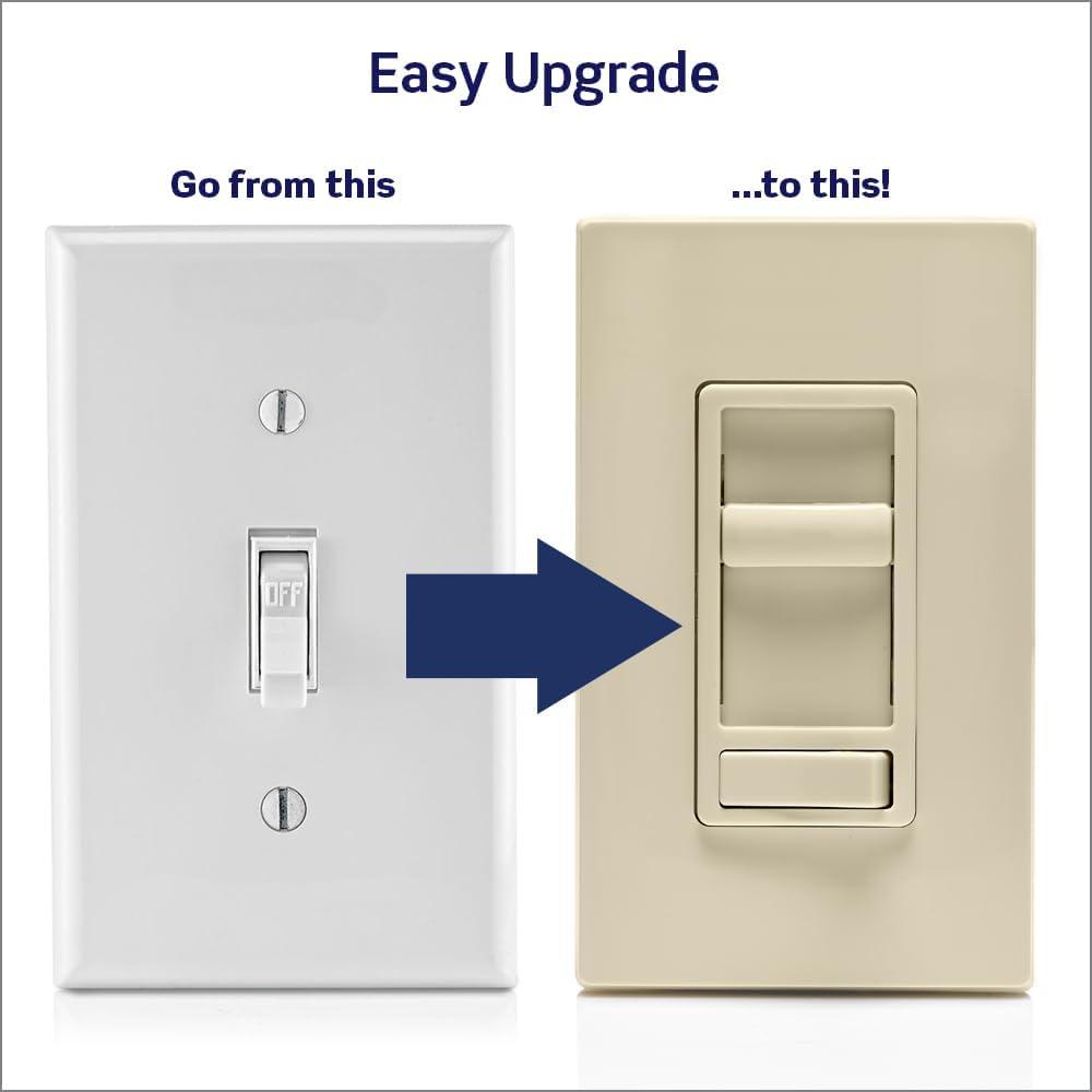 Leviton 6674-P0T SureSlide Universal 150-Watt LED and CFL/600-Watt Incandescent Dimmer, Light Almond