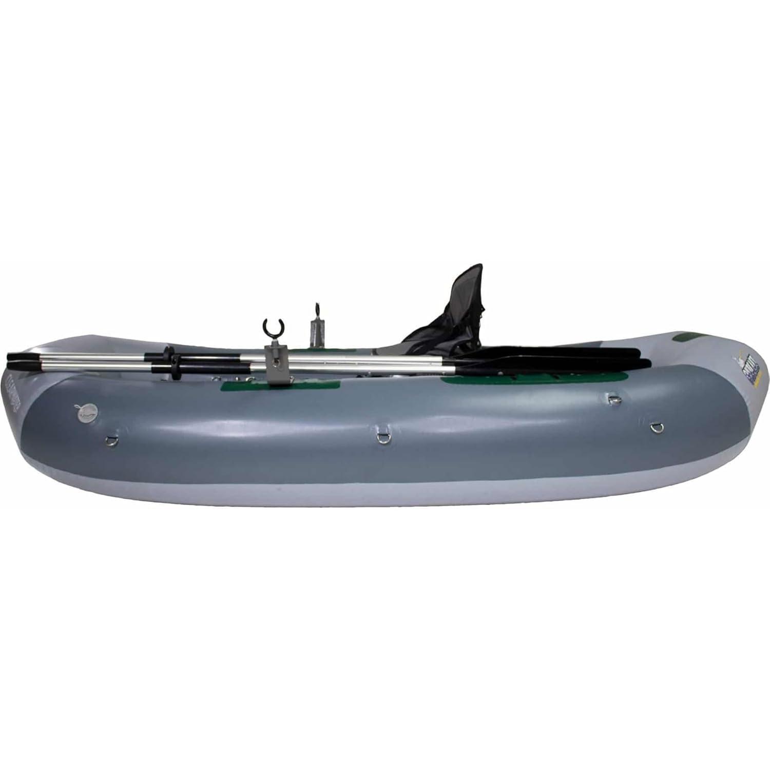 Gray Inflatable Fishing Raft with High-Back Seat