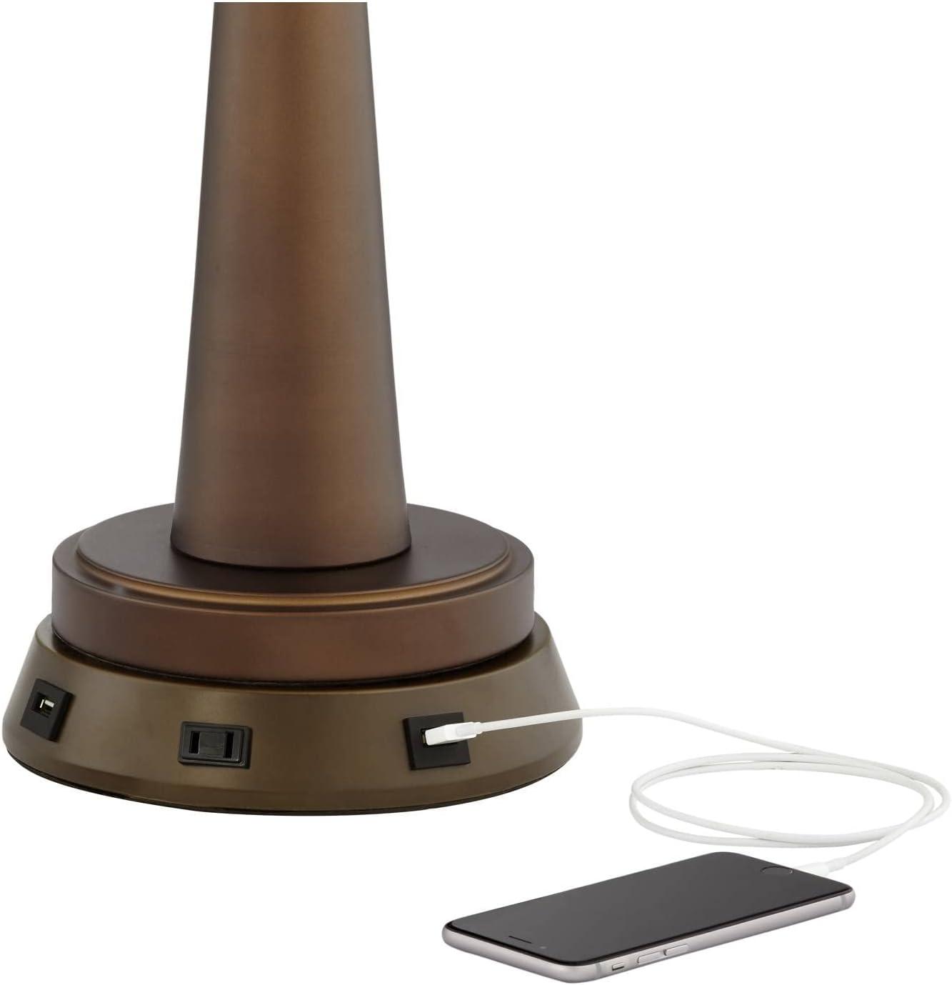 Franklin Iron Works Industrial Table Lamp with USB and AC Power Outlet Workstation Charging Base 26" High Bronze Double Shade Living Room