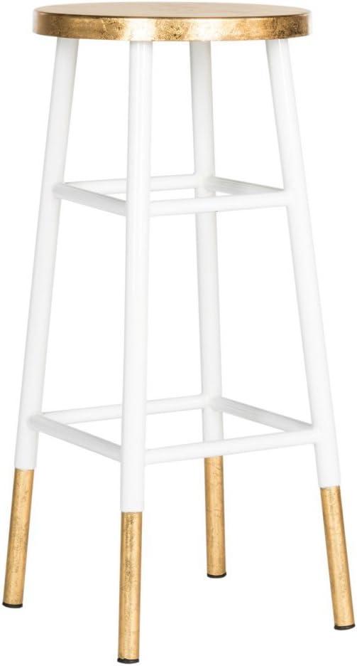 Emery Dipped Gold Leaf Bar Stool - FOX3230 - White/Gold - Safavieh Couture