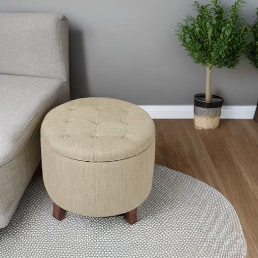 Joveco Velvet Button Tufted Round Storage Ottoman Stool Foot Rest