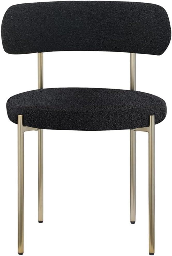 Meridian Furniture 887Black-C Beacon Collection Modern | Contemporary Upholstered Dining Chair, Rich Black Boucle Fabric, Brushed Brass Finish Iron Frame, 22" W x 21" D x 30" H, Black, Set of 2