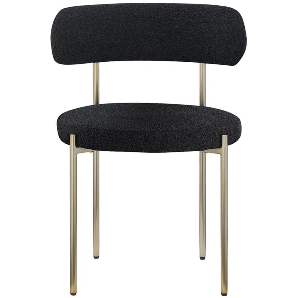 Meridian Furniture 887Black-C Beacon Collection Modern | Contemporary Upholstered Dining Chair, Rich Black Boucle Fabric, Brushed Brass Finish Iron Frame, 22" W x 21" D x 30" H, Black, Set of 2