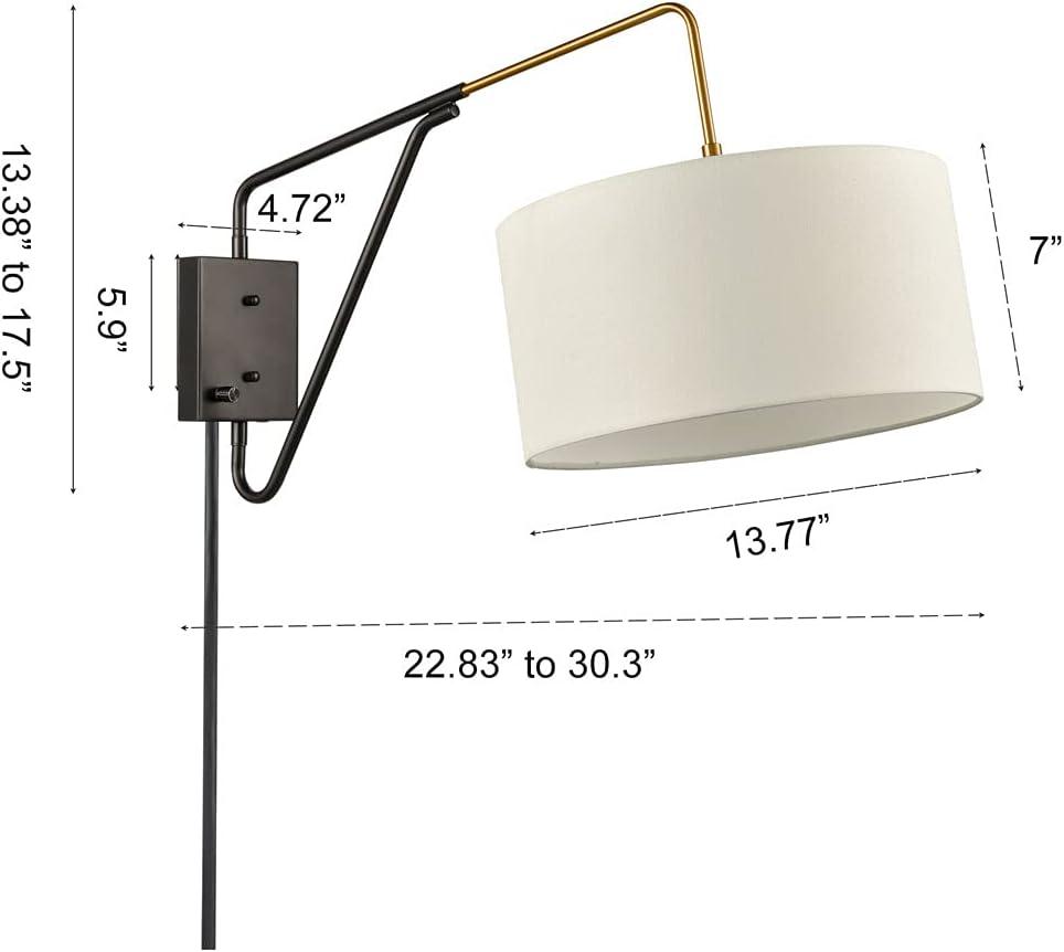 Claxy Black Plug in Wall Sconce Swing Arm Wall Lamp with Drum Fabric Shade