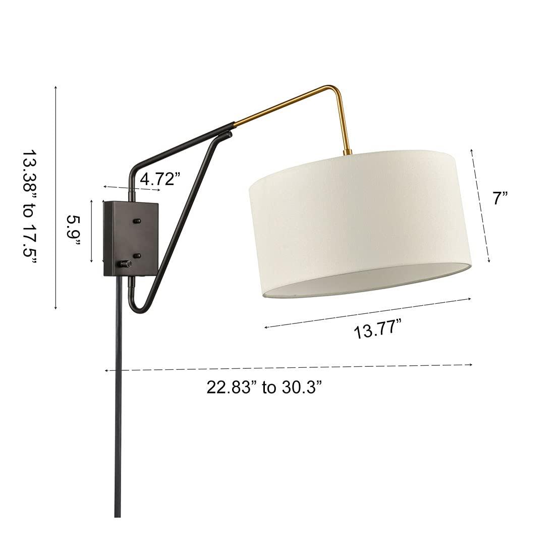 Claxy Black Plug in Wall Sconce Swing Arm Wall Lamp with Drum Fabric Shade
