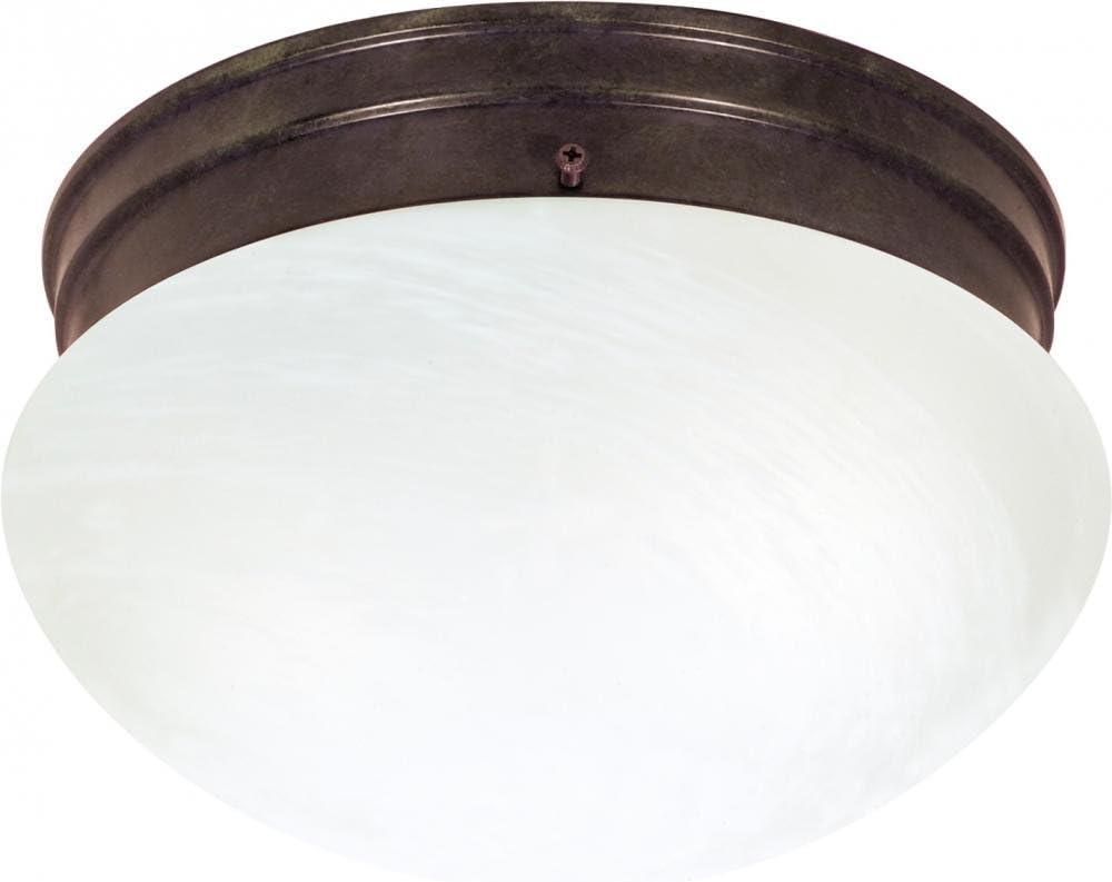 Elegant Alabaster Glass & Old Bronze Drum Flush Mount Light