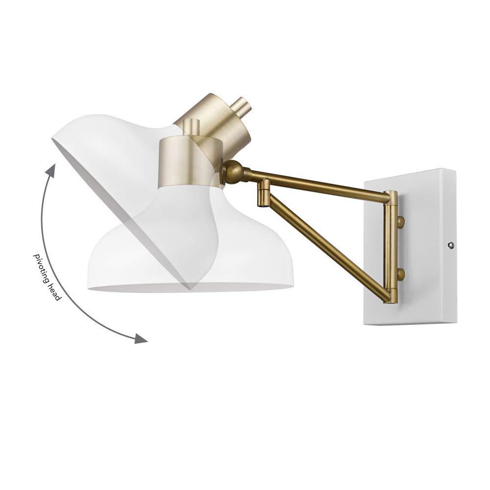 Globe Electric Berkeley 1-Light White and Brass Plug-in or Hardwire Swing Arm Indoor Wall Sconce