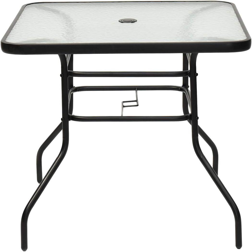 Lark Manor™ Aliyahna 32'' Patio Square Table Tempered Glass Steel Frame Outdoor Pool Yard Garden