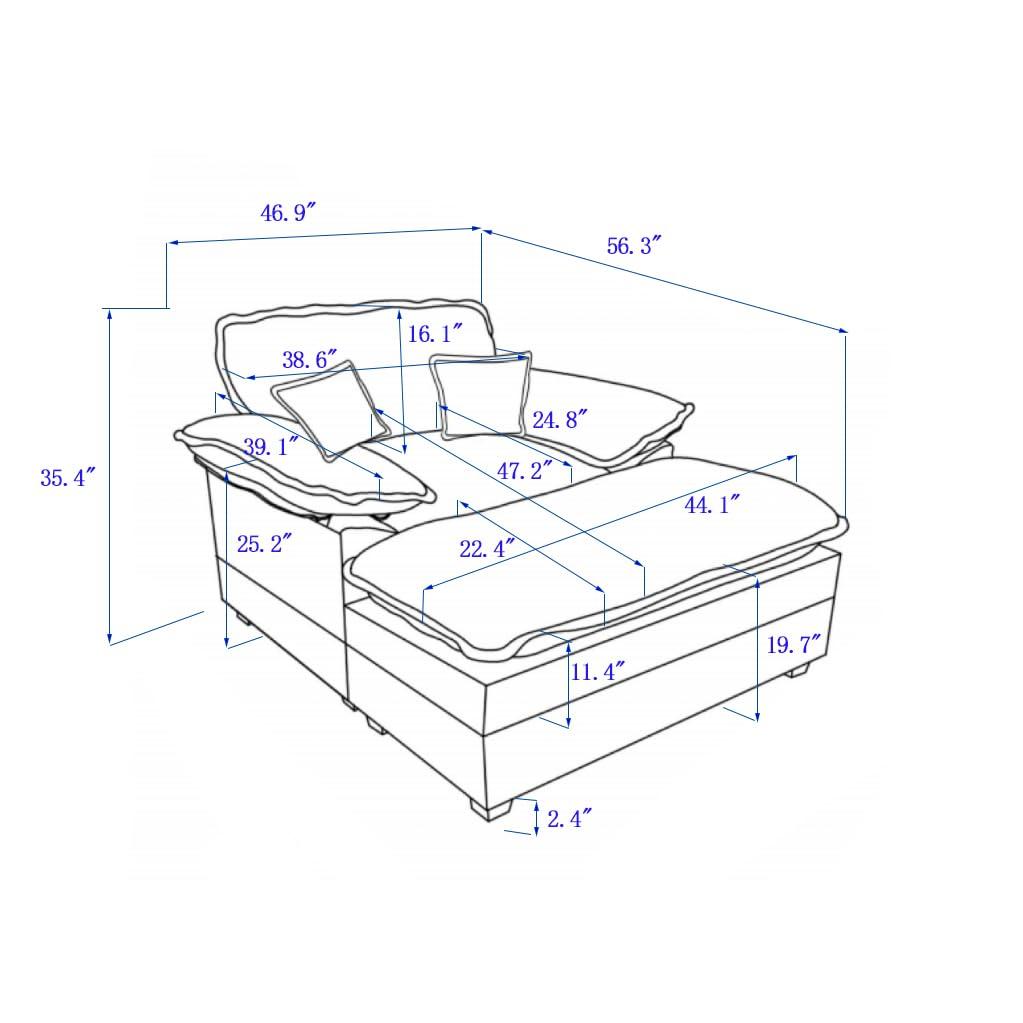 32 Inch Chaise Lounge Accent Chair with Storage, Comfy Chenille Upholstered Sleeper Chair Bed Modern Deep Seat Leisure Recliner Lounger Daybed w/Phone Holder and Side Pockets for Living Room Office