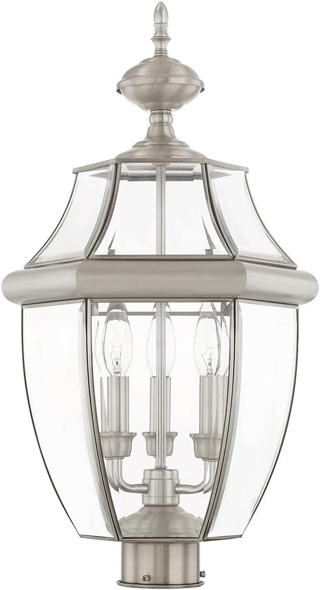 Monterey Brushed Nickel 3-Light Outdoor Post Lantern with Clear Beveled Glass