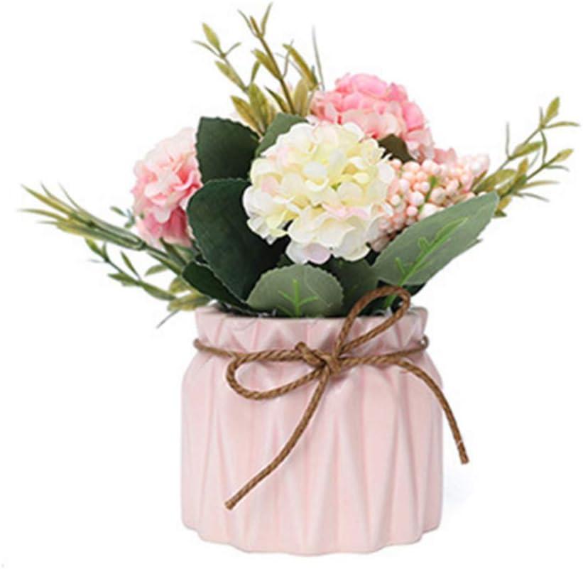 Artificial potted flowers, small ceramic vases fake flower plants for home and office interior tabletop decoration, artificial flower hydrangeas - Pink