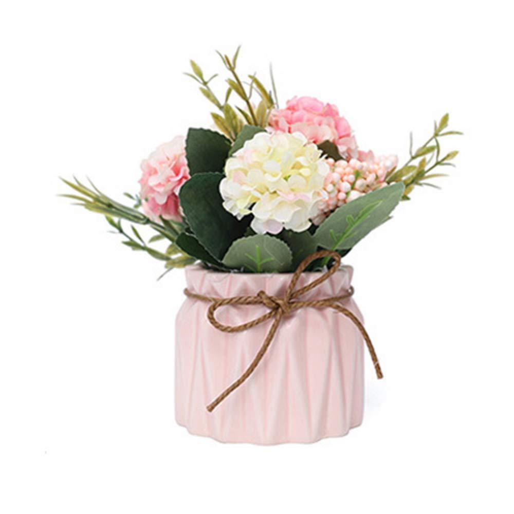 Artificial potted flowers, small ceramic vases fake flower plants for home and office interior tabletop decoration, artificial flower hydrangeas - Pink