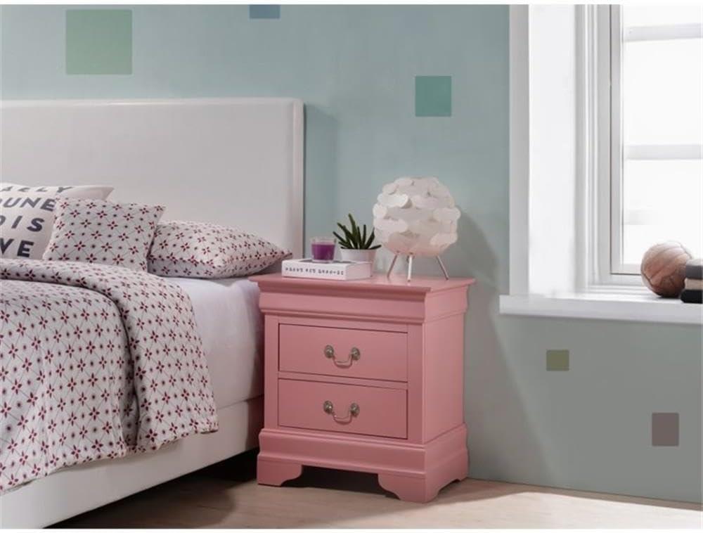 Glory Furniture Louis Phillipe 2 Drawer Nightstand in Pink