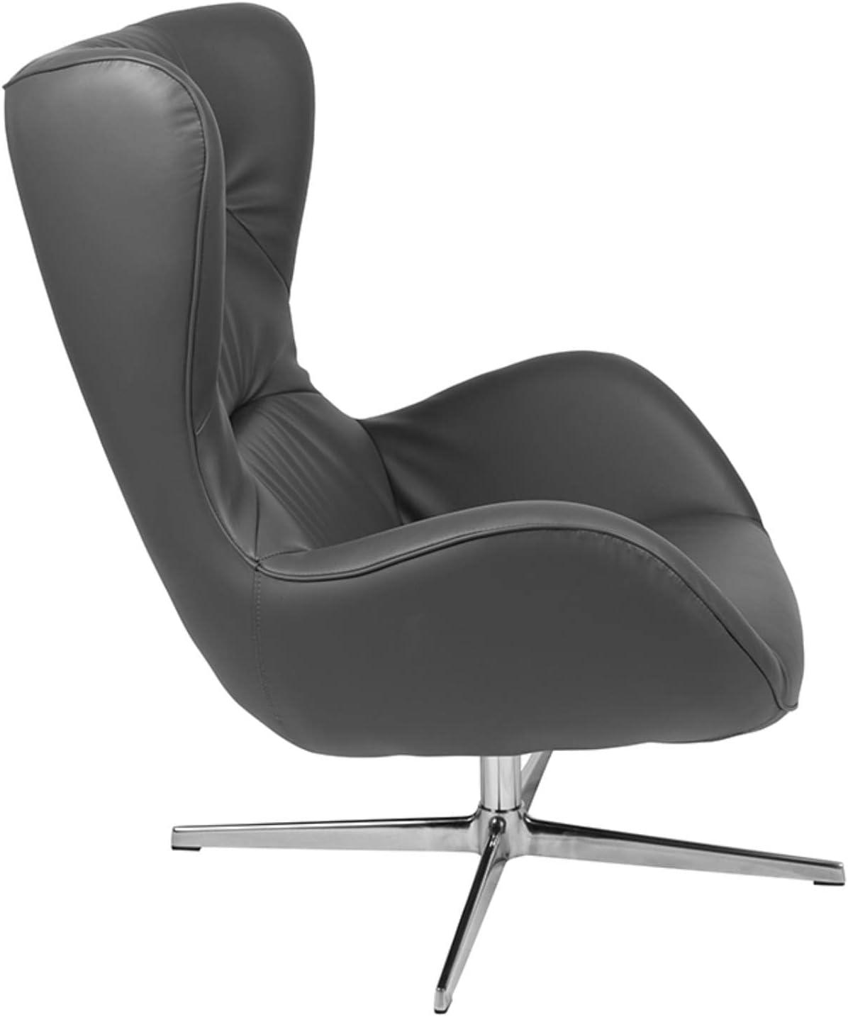 Flash Furniture Gray LeatherSoft Swivel Wing Chair
