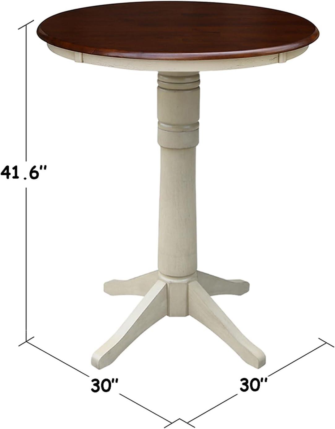 30" Round Pedestal Bar Height Table - Almond/Espresso