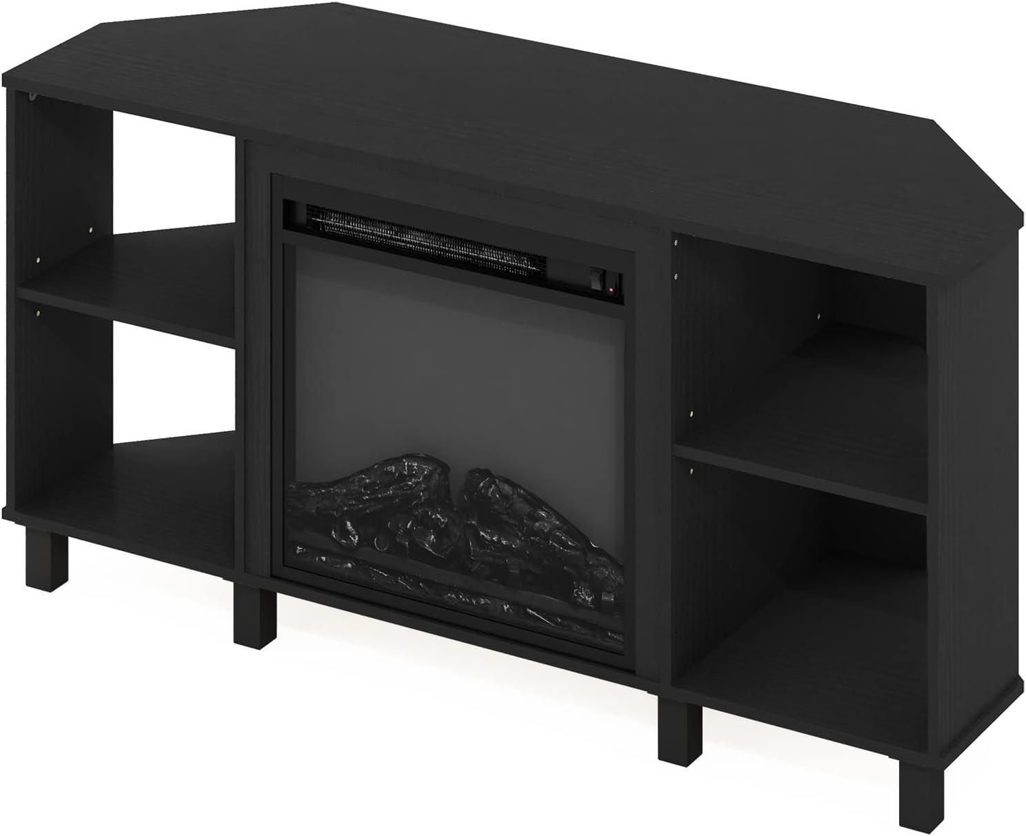 Gray Jensen Corner TV Stand with Electric Fireplace and Metal Legs