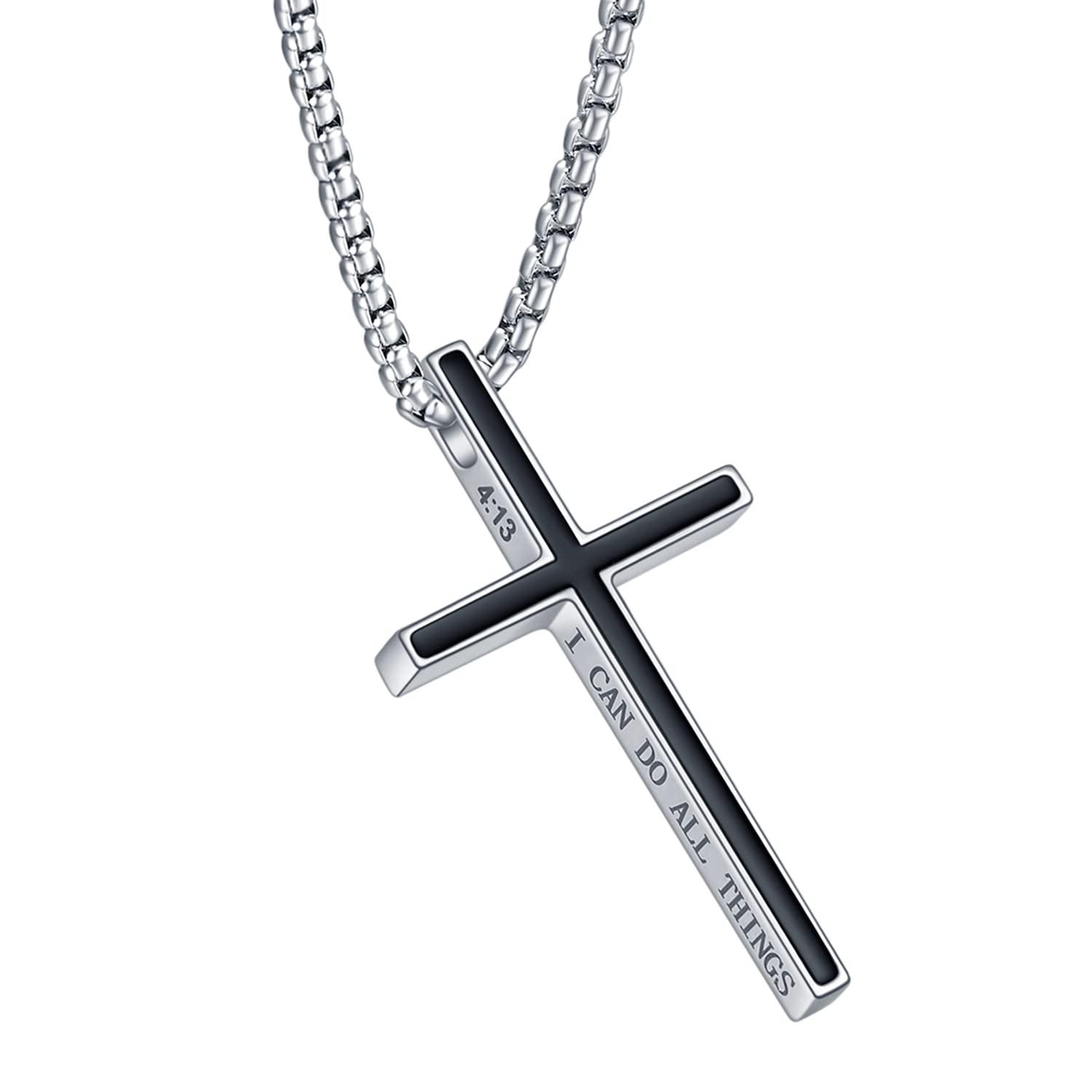 Philippians 4:13 Cross Pendant Necklace, I CAN DO ALL THINGS Bible Verse Stainless Steel Necklace Confirmation Jewelry Gifts