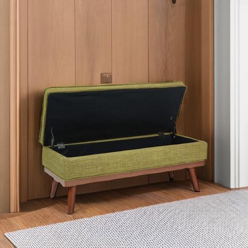Katheryn Storage Bench Green - OSP Home Furnishings: Mid-Century Modern Ottoman, Plywood Frame, Polyester Upholstery