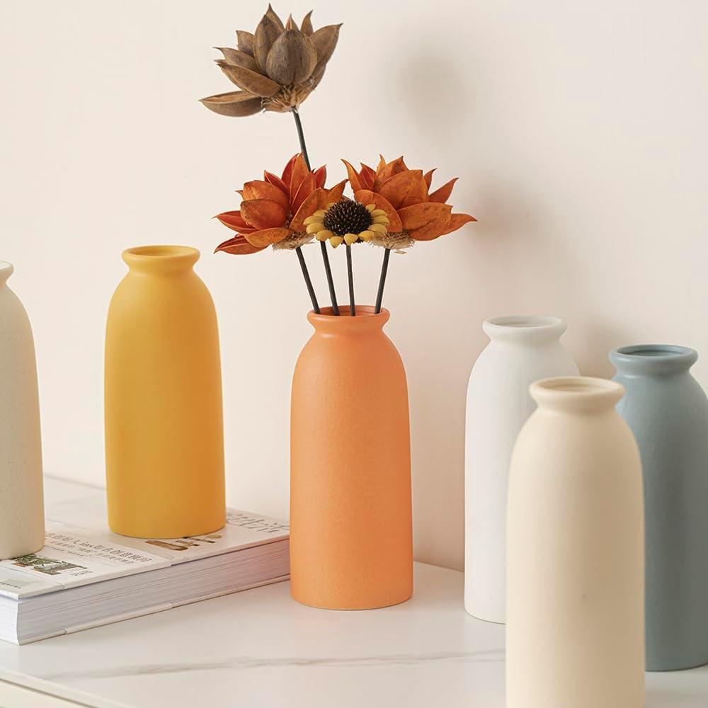 Latitude Run® Set Of 3 Multicolor Ceramic Vases For Home Decor, Farmhouse Style Centerpieces For Living Room, Table, Fireplace, Or Entryway (Blue Mix)