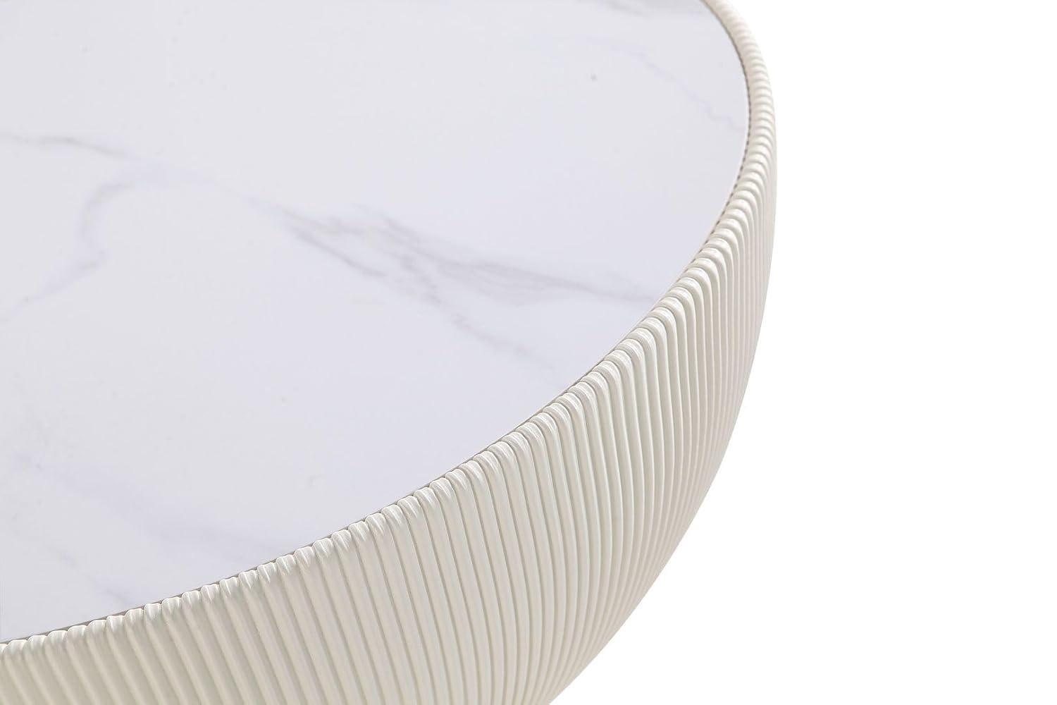 Manhattan Comfort 2pc Anderson Leatherette Upholstered Coffee Table and End Table with Metal Top Set Cream: Gold Finish, No Assembly Required