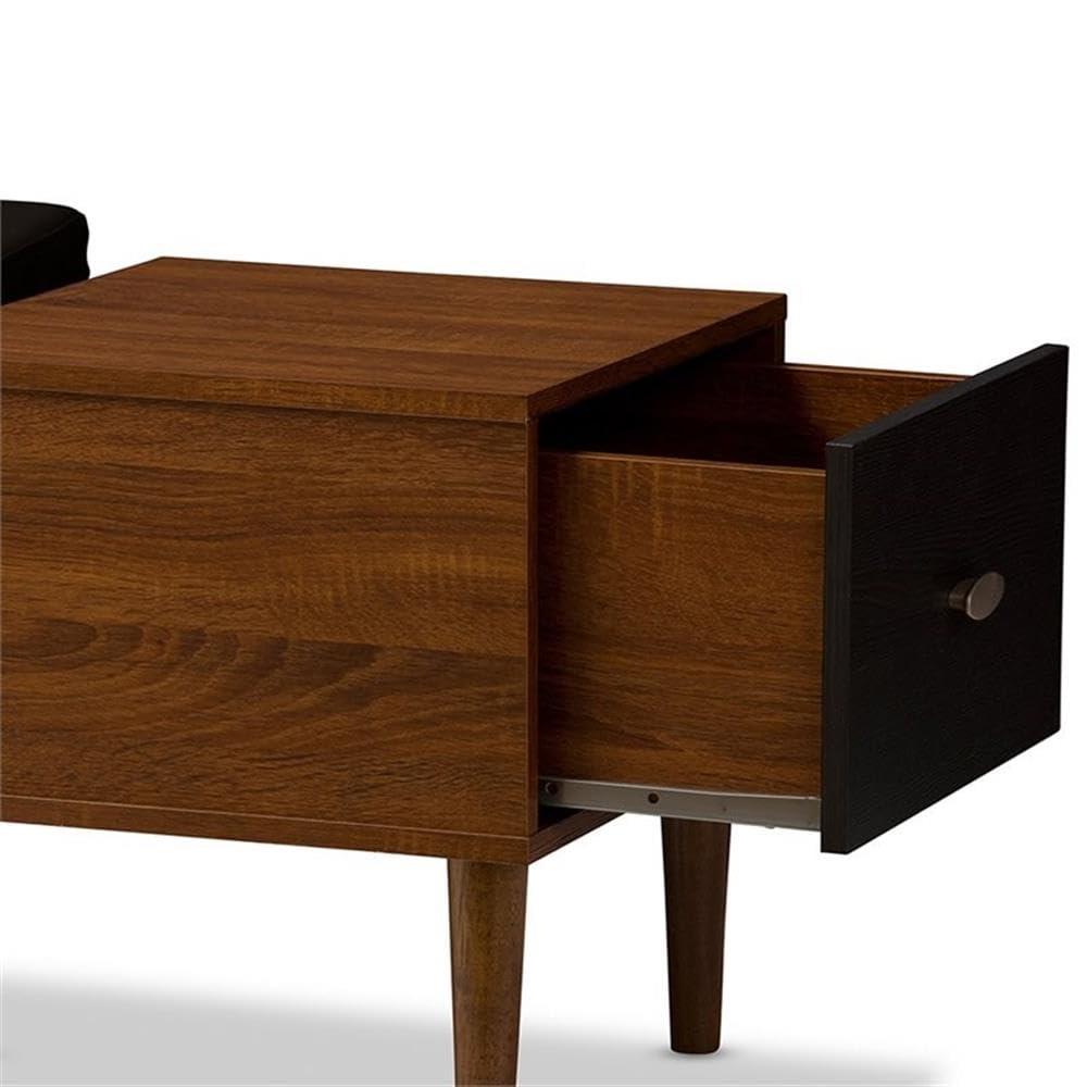 Baxton Studio Merrick Mid-century 1-drawer 2-tone Oak and Dark Brown Wood Entryway Storage Cushioned Bench Shoe Rack