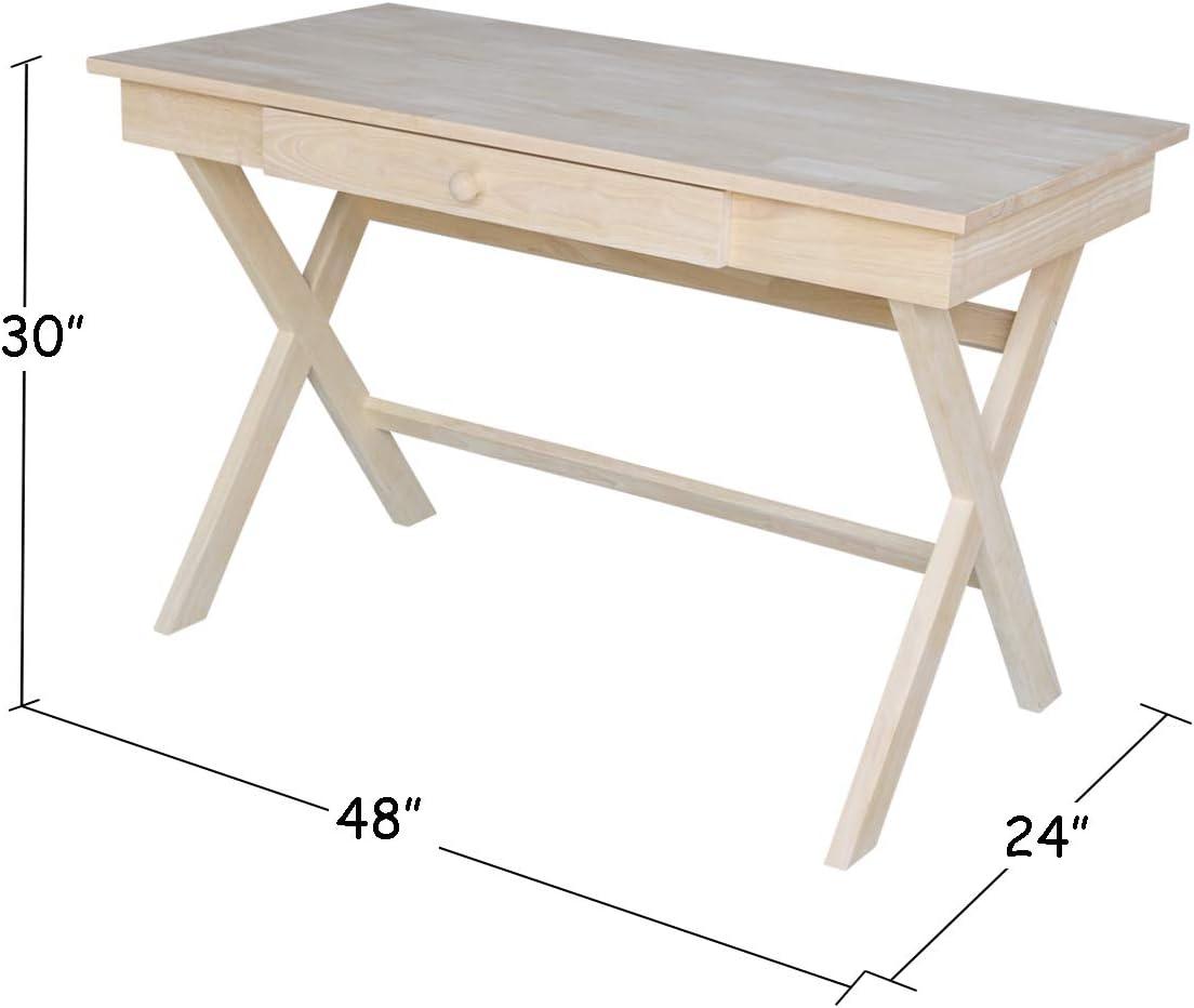 Cross Leg Desk Unfinished - International Concepts: Rubberwood Writing Desk with Drawer, Hardwood Frame