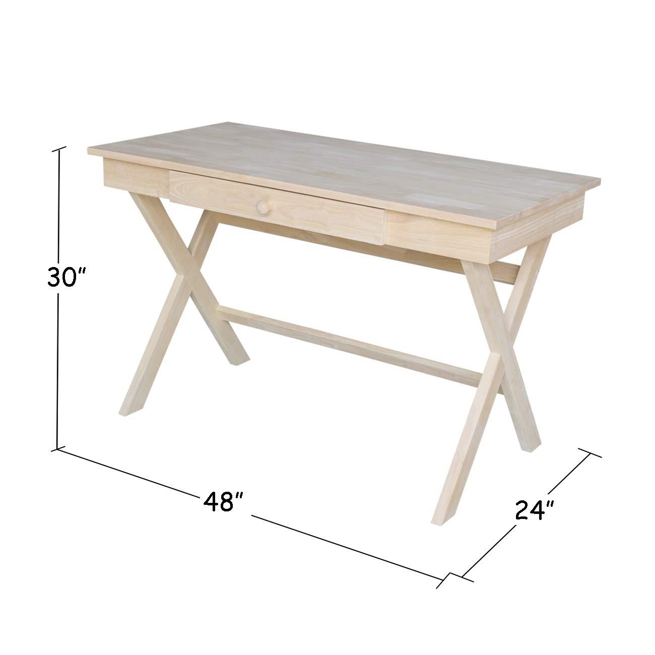 Cross Leg Desk Unfinished - International Concepts: Rubberwood Writing Desk with Drawer, Hardwood Frame