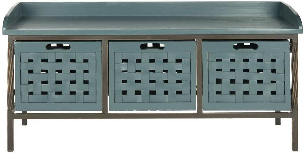 Isaac 3 Drawer Wooden Storage Bench - Teal - Safavieh