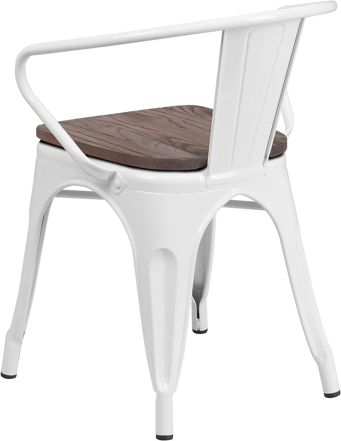Flash Furniture White Metal Chair with Wood Seat and Arms