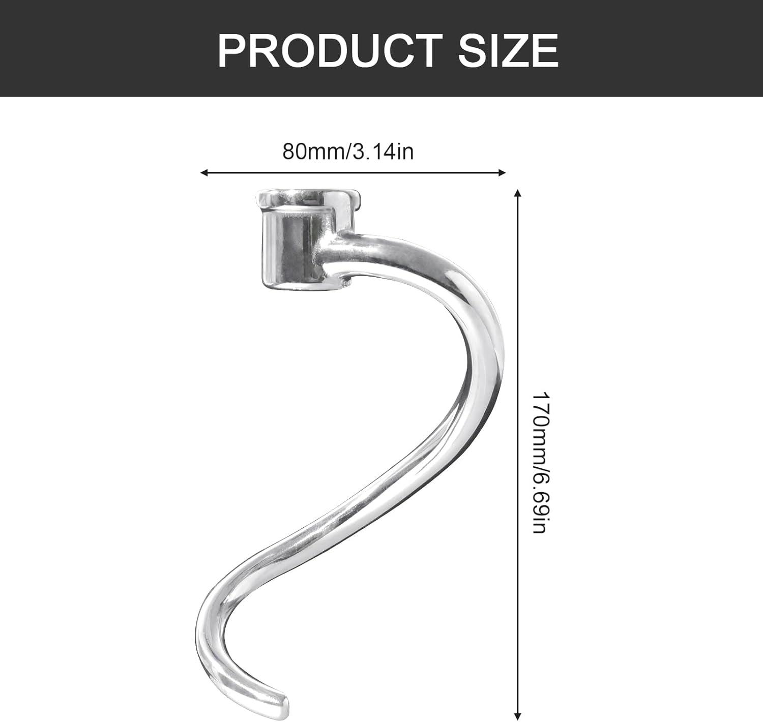 Stainless Steel Dough Hook Replacement for KSMC7QDH Mixing Head 7 Quart Attachment Compatible with KSM7990, KSM7581 Mixer Parts Accessories