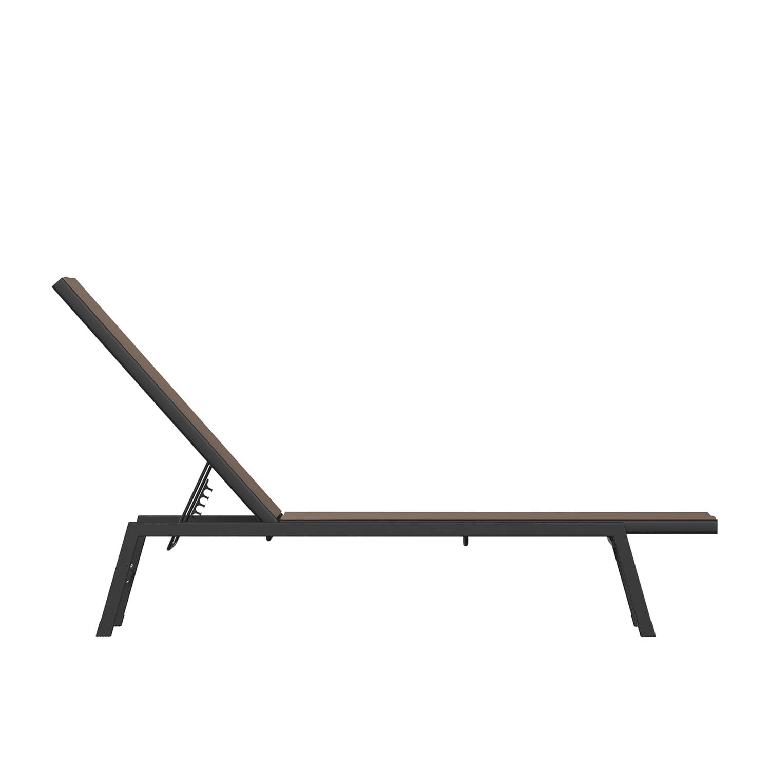 Flash Furniture Brazos Adjustable Chaise Lounge Chair, Outdoor Five-Position Recliner, All Weather, Black/Brown