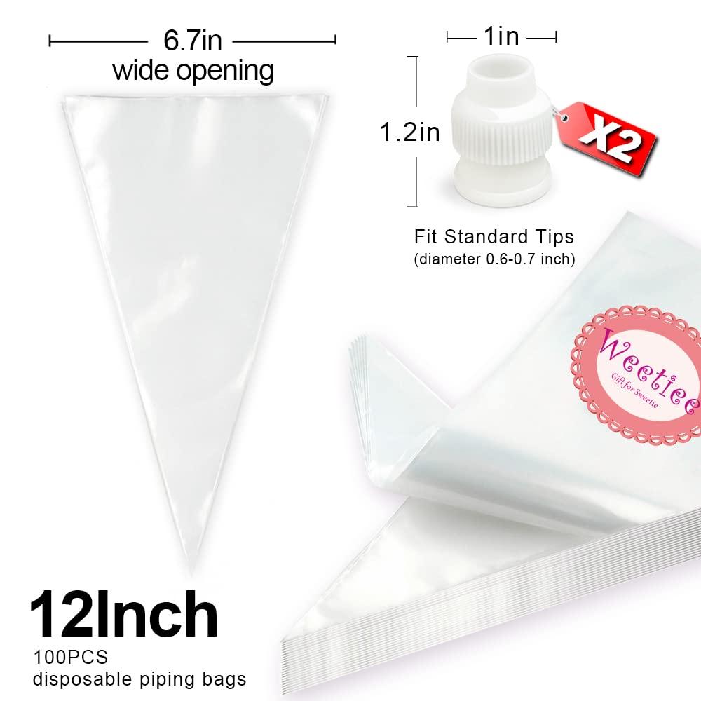 Pastry Piping Bags -100 Pack-12-Inch Disposable Cake Decorating Bags Anti-Burst Cupcake Icing Bags for all Size Tips Couplers and Baking Cookies Candy Supplies Kits - Bonus 2 Couplers