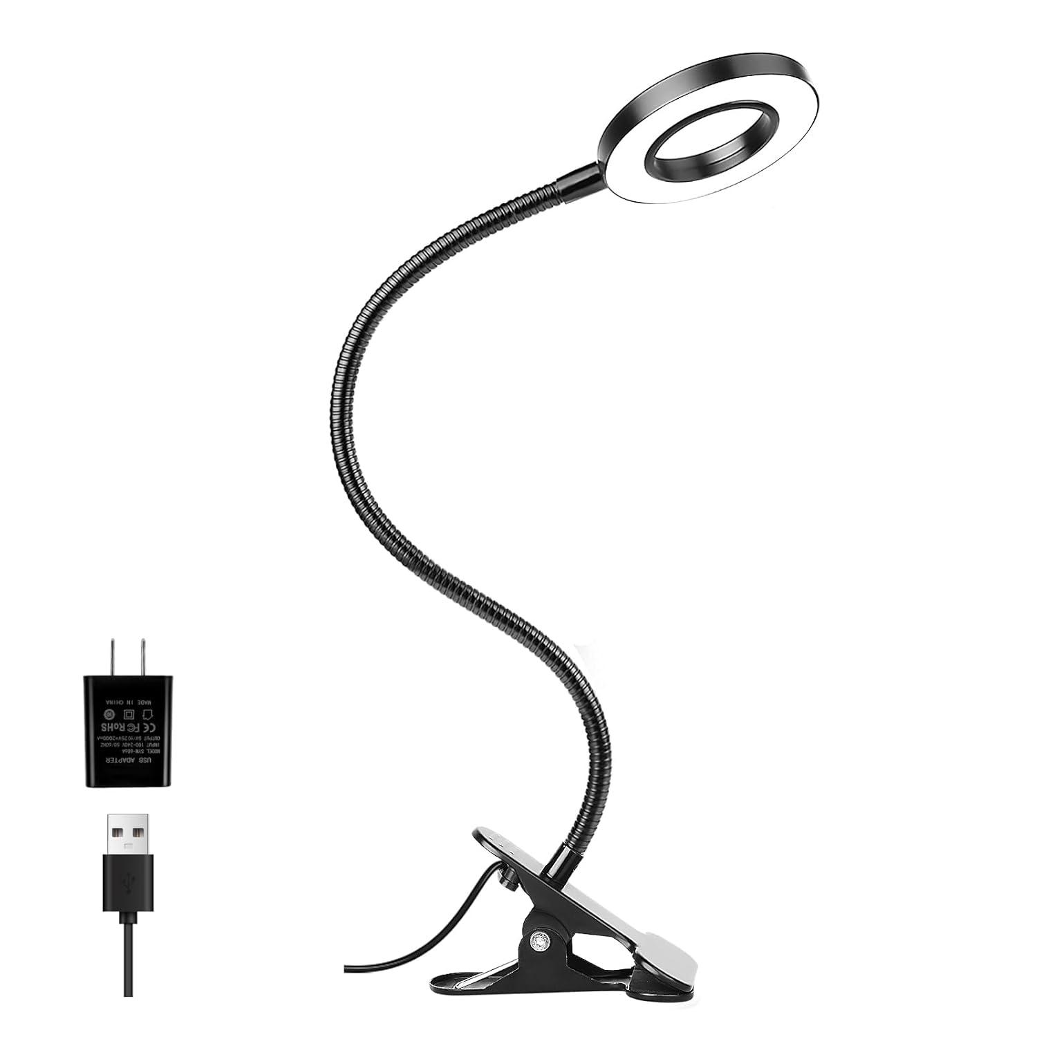 Desk Clip on Lamp for Reading Home Office, 10 Dimmable Brightness 3 Modes, Clamp Light for Bed Headboard