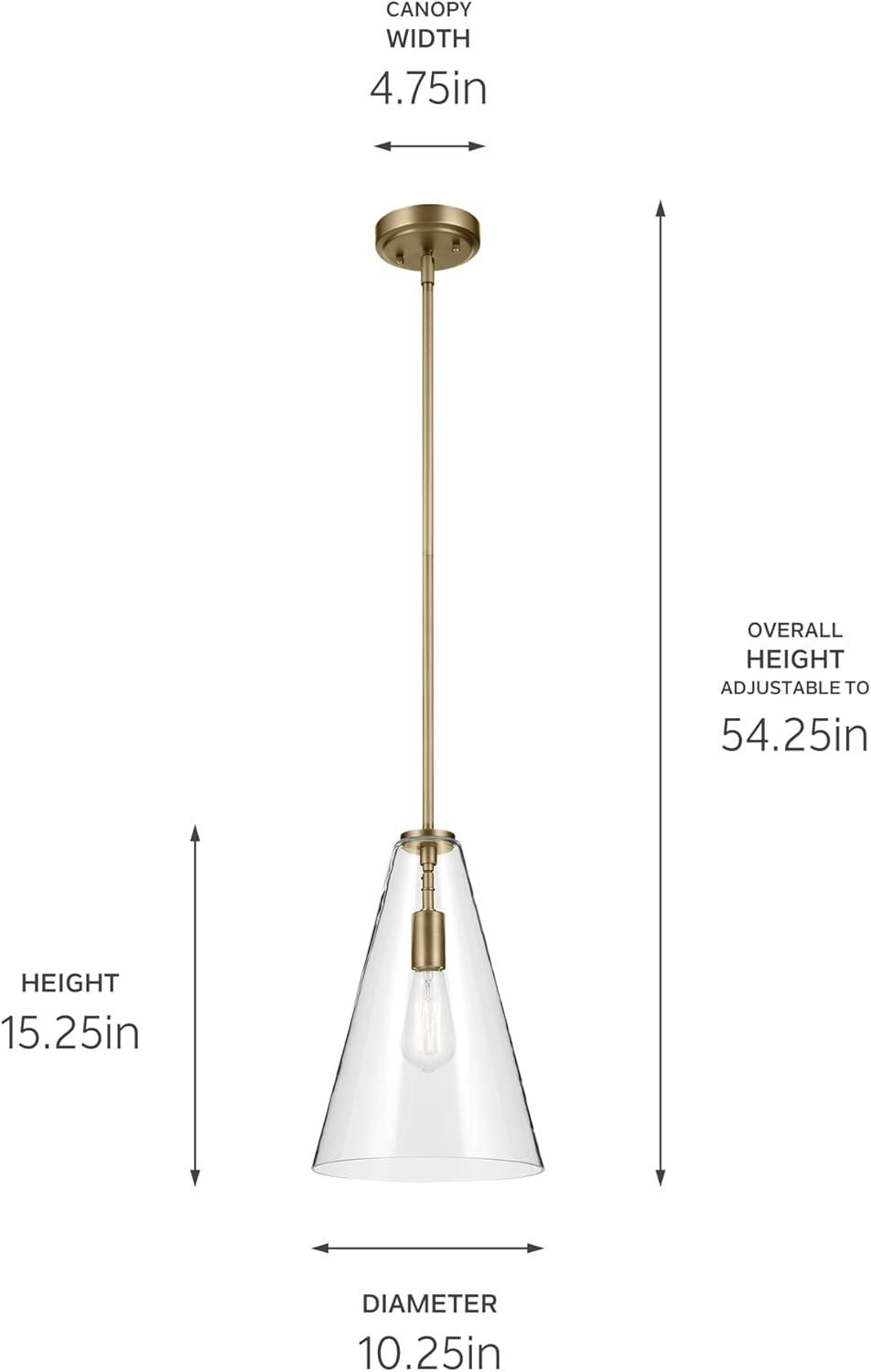 Everly 15.25" 1-Light Cone Pendant with Clear Glass in Natural Brass, for Kitchen Island, Dining Nook, Bedroom, (15.25" x 10.25") 42199NBR