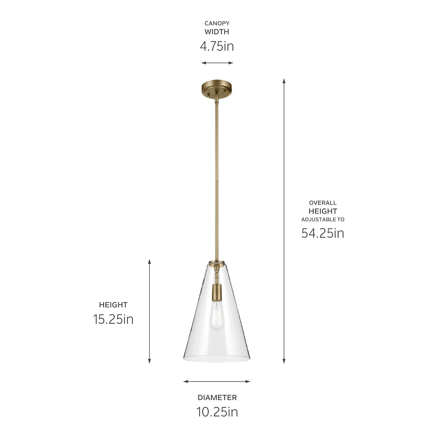 Everly 15.25" 1-Light Cone Pendant with Clear Glass in Natural Brass, for Kitchen Island, Dining Nook, Bedroom, (15.25" x 10.25") 42199NBR
