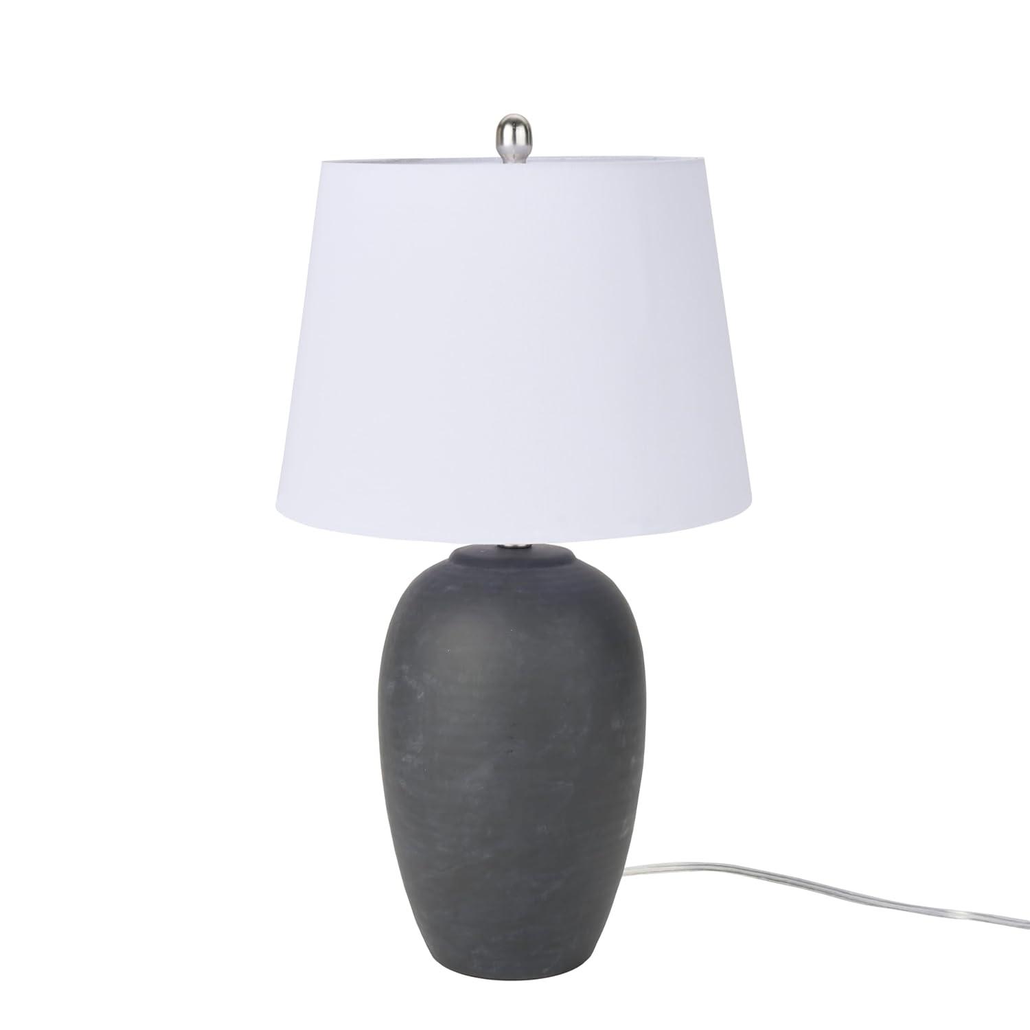 Nourison Home 23" Black Vintage Distressed Ceramic Pot Table Lamp for Bedroom, Living Room, End Table, with White Tapered Drum Shade