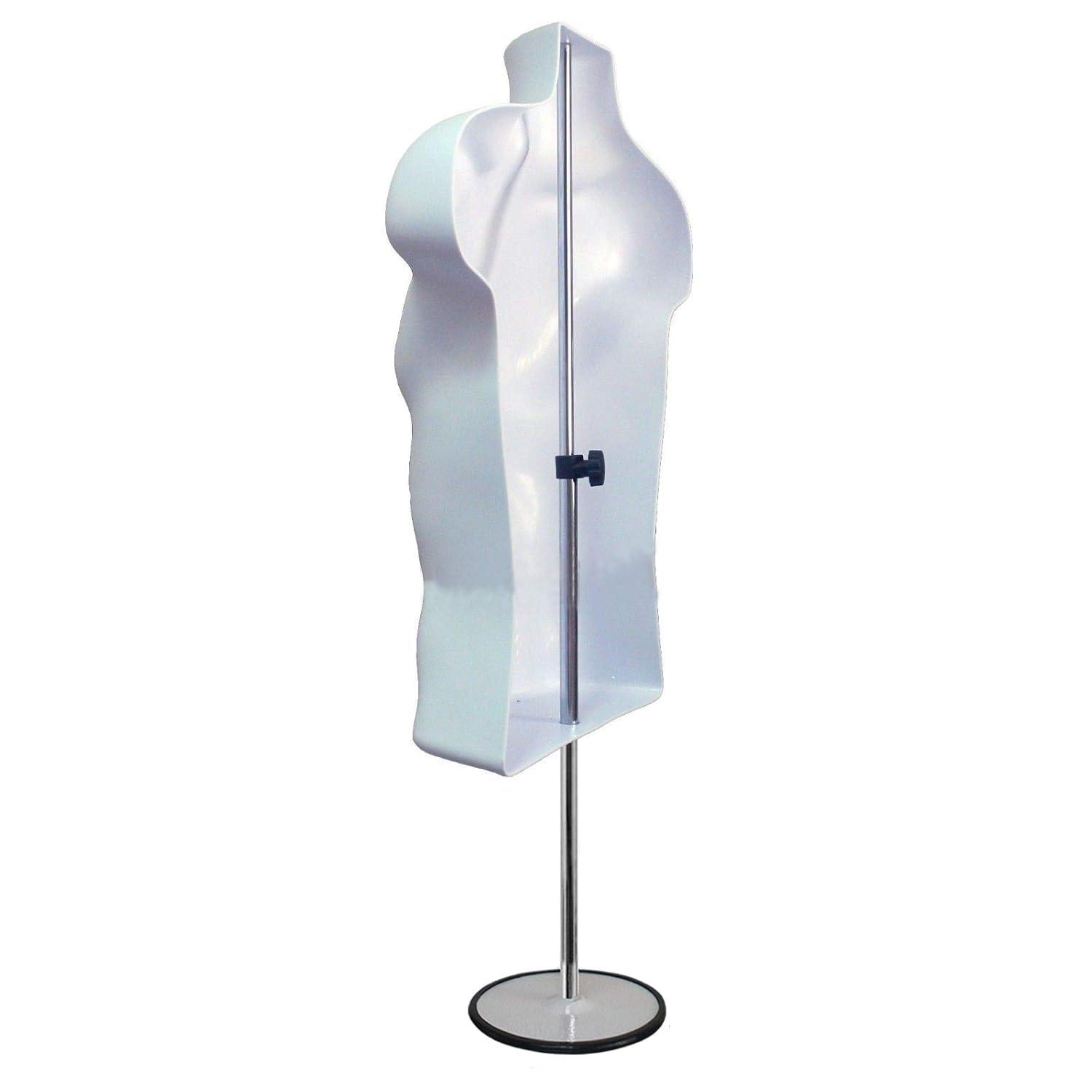 DisplayTown White Male + Female Mannequin Hollow Back Body Torso Set w/ Metal Stand and Metal Pole & Hanging Hook, S-M Sizes