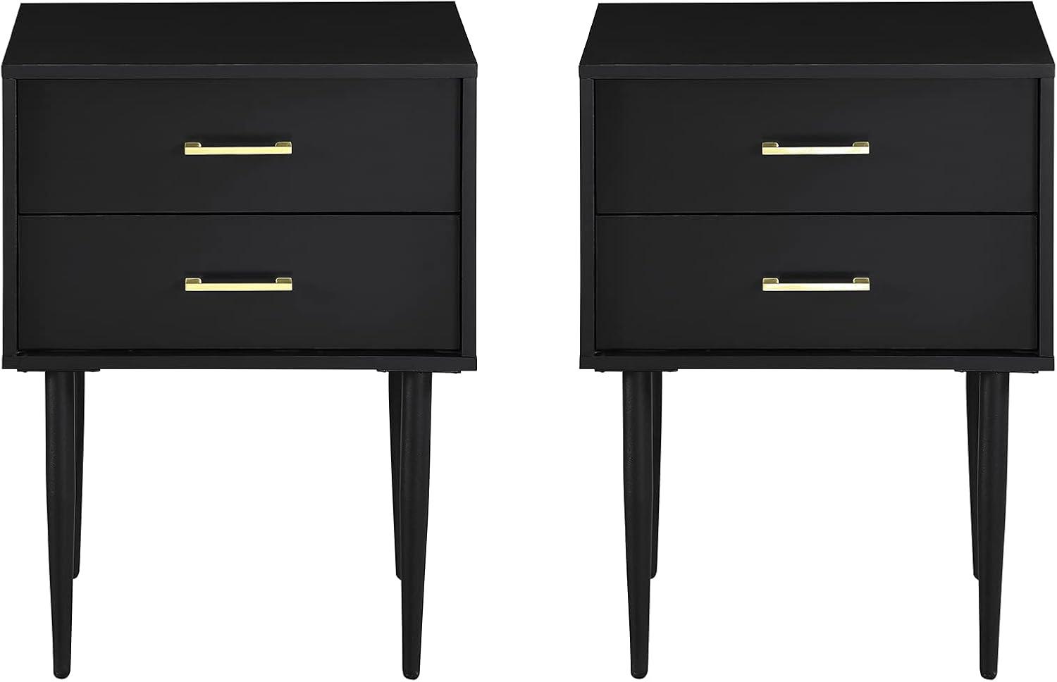 Walker Edison Mid Century Modern Two-Drawer Nightstand, Black