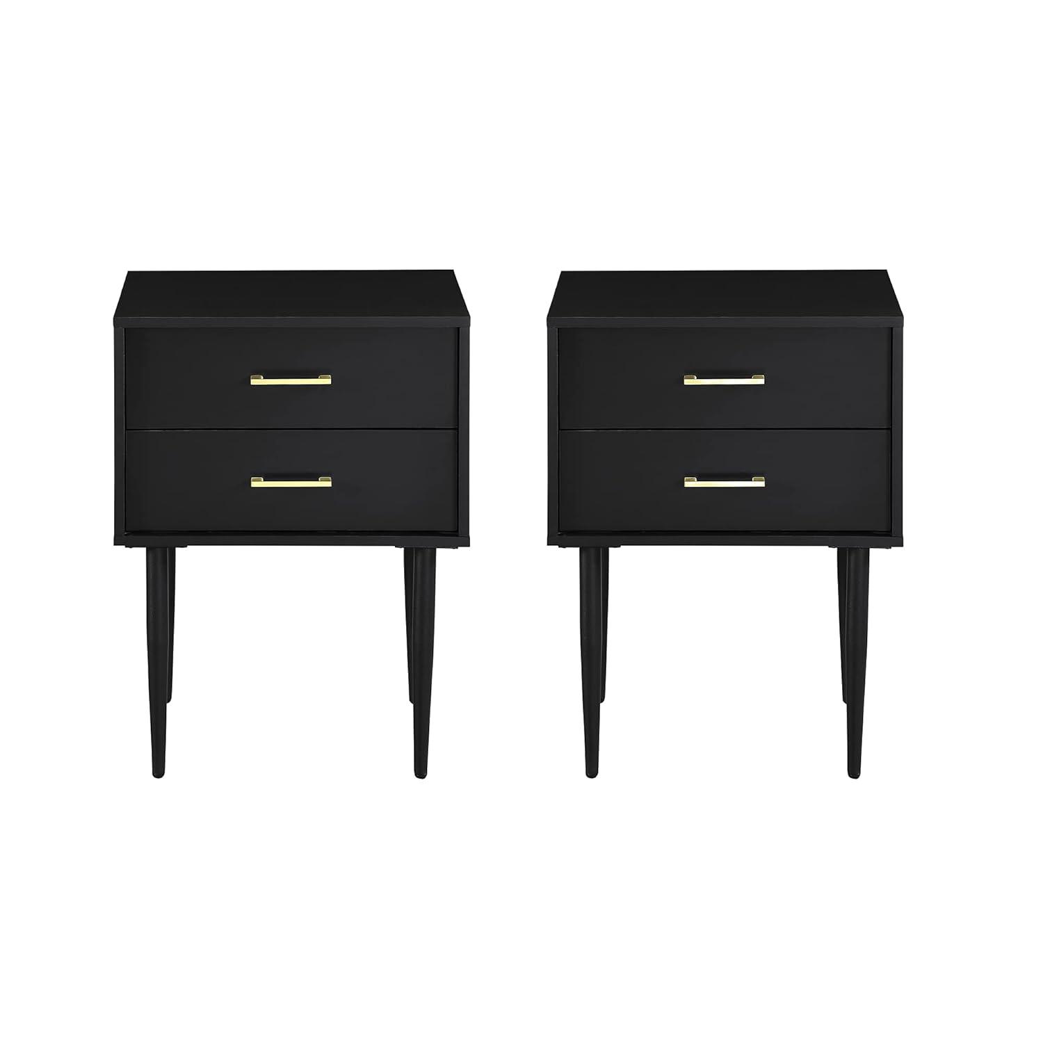 2-Piece 20" Two-Drawer Bedroom Nightstand in Dark Walnut