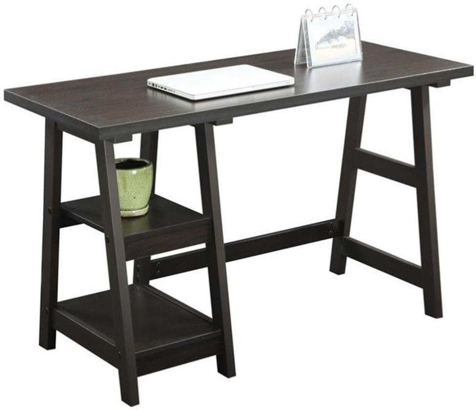 Convenience Concepts Designs2Go 29.25" Tall Trestle Desk with Shelves, Espresso