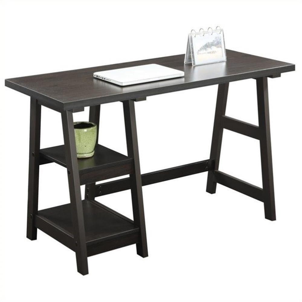 Convenience Concepts Designs2Go 29.25" Tall Trestle Desk with Shelves, Espresso