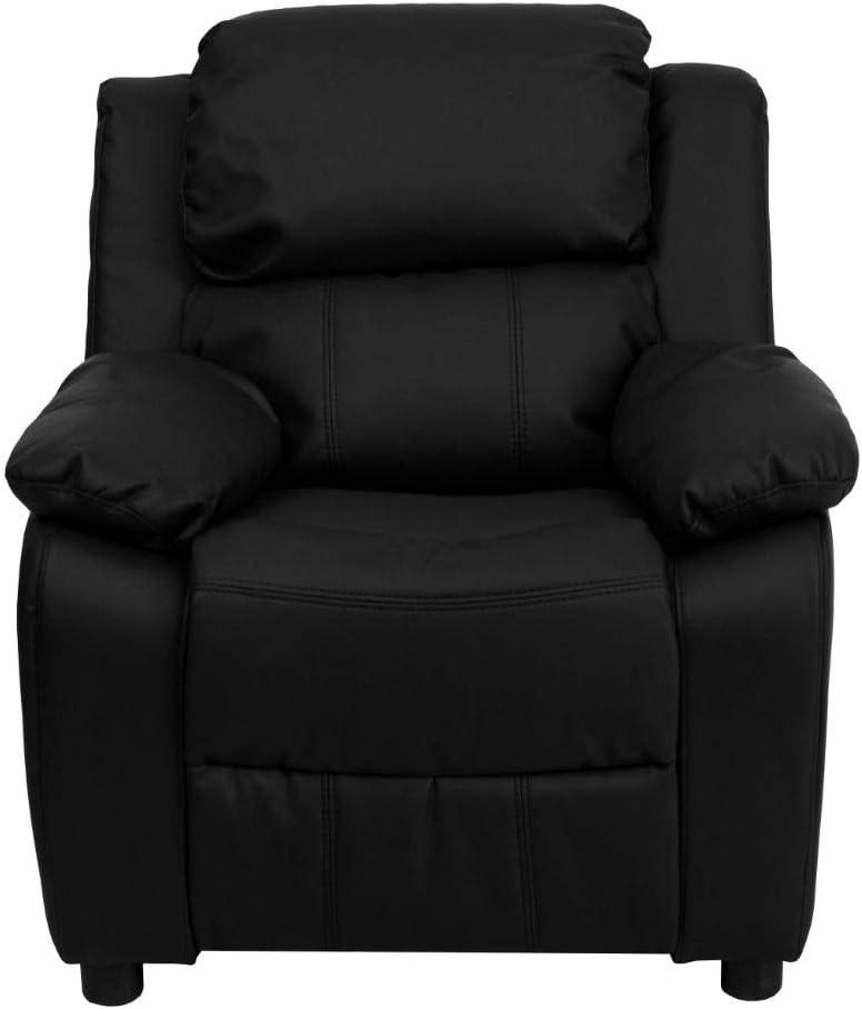 Flash Furniture Charlie Deluxe Padded Contemporary Black LeatherSoft Kids Recliner with Storage Arms