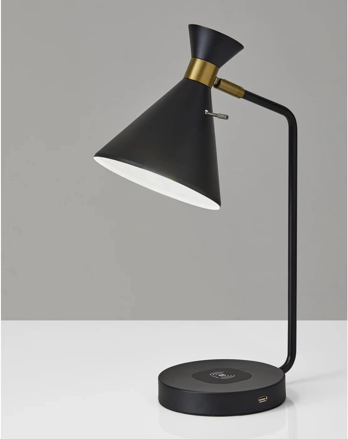 19" Wireless Charging Table Lamp Matte Black - Adesso: ETL Listed, Metal Shade, No Assembly Required