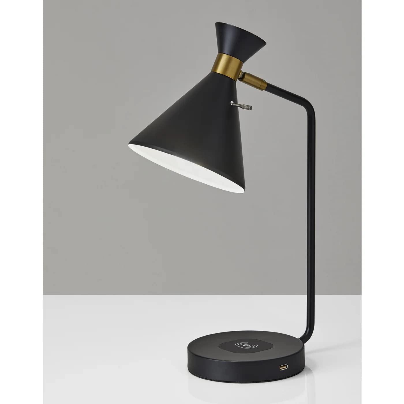 19" Wireless Charging Table Lamp Matte Black - Adesso: ETL Listed, Metal Shade, No Assembly Required
