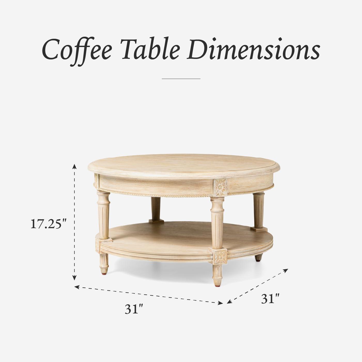 Maven Lane Maven Lane Pullman Traditional Round Wooden Coffee Table In Antiqued White Finish